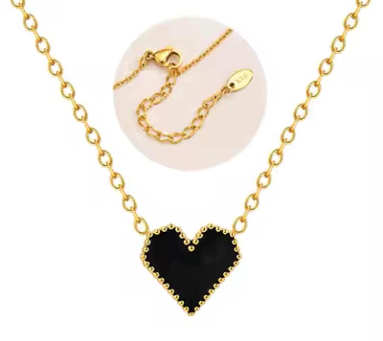 Necklace heart black stainless steel