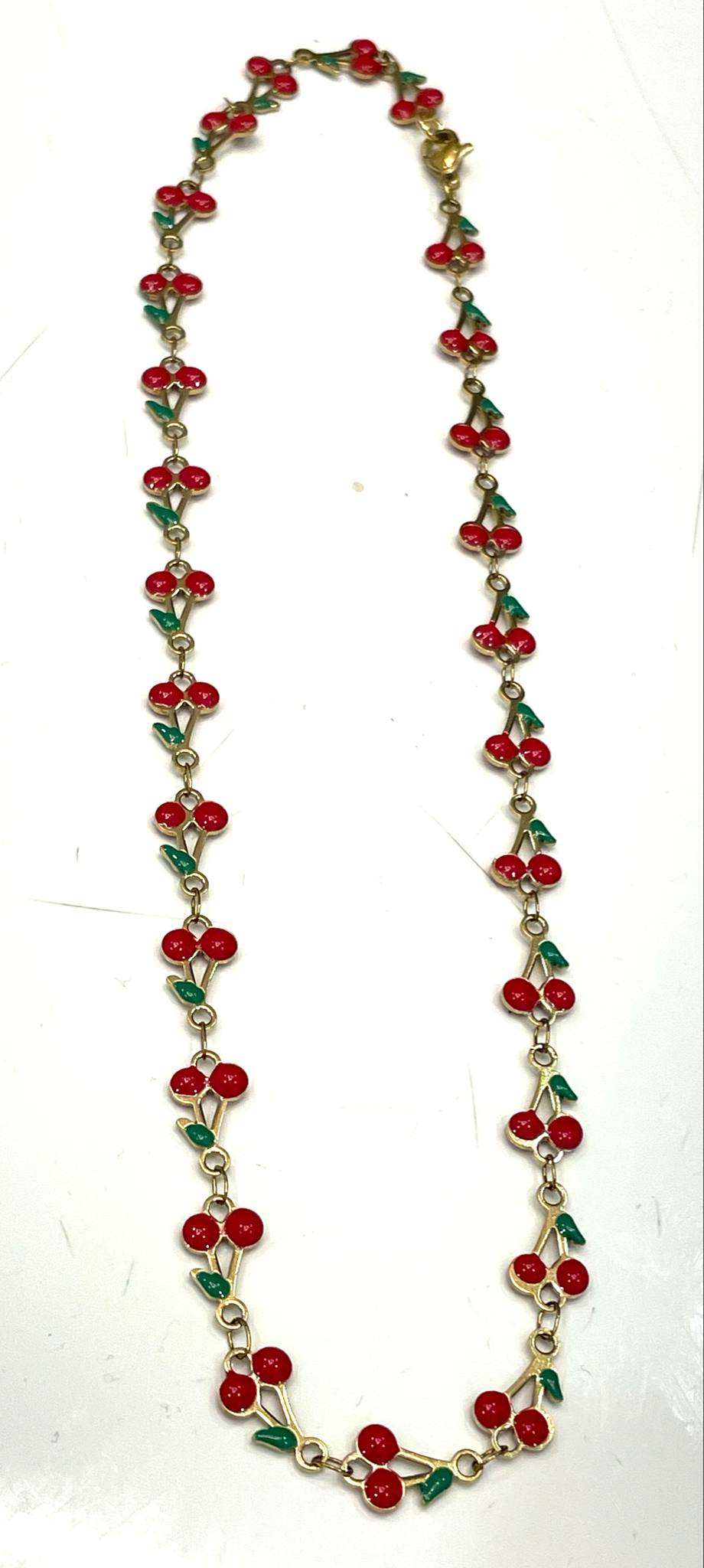 Necklace summer cherries stainless steel