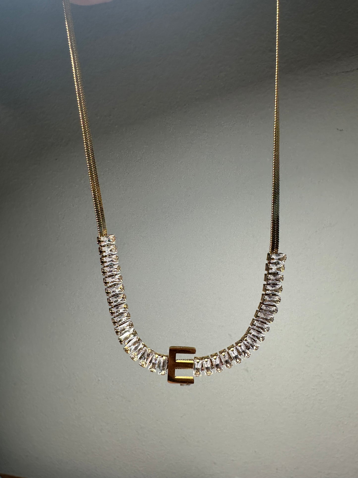 Necklace monogram zircons gold stainless steel