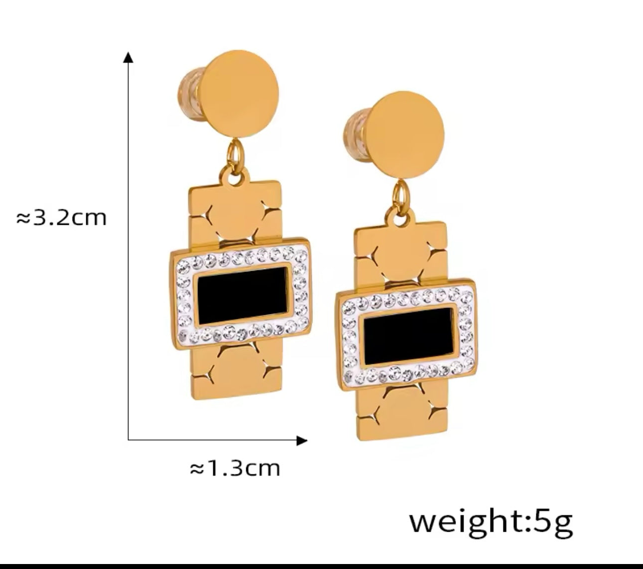 Earrings gold stainless steel black