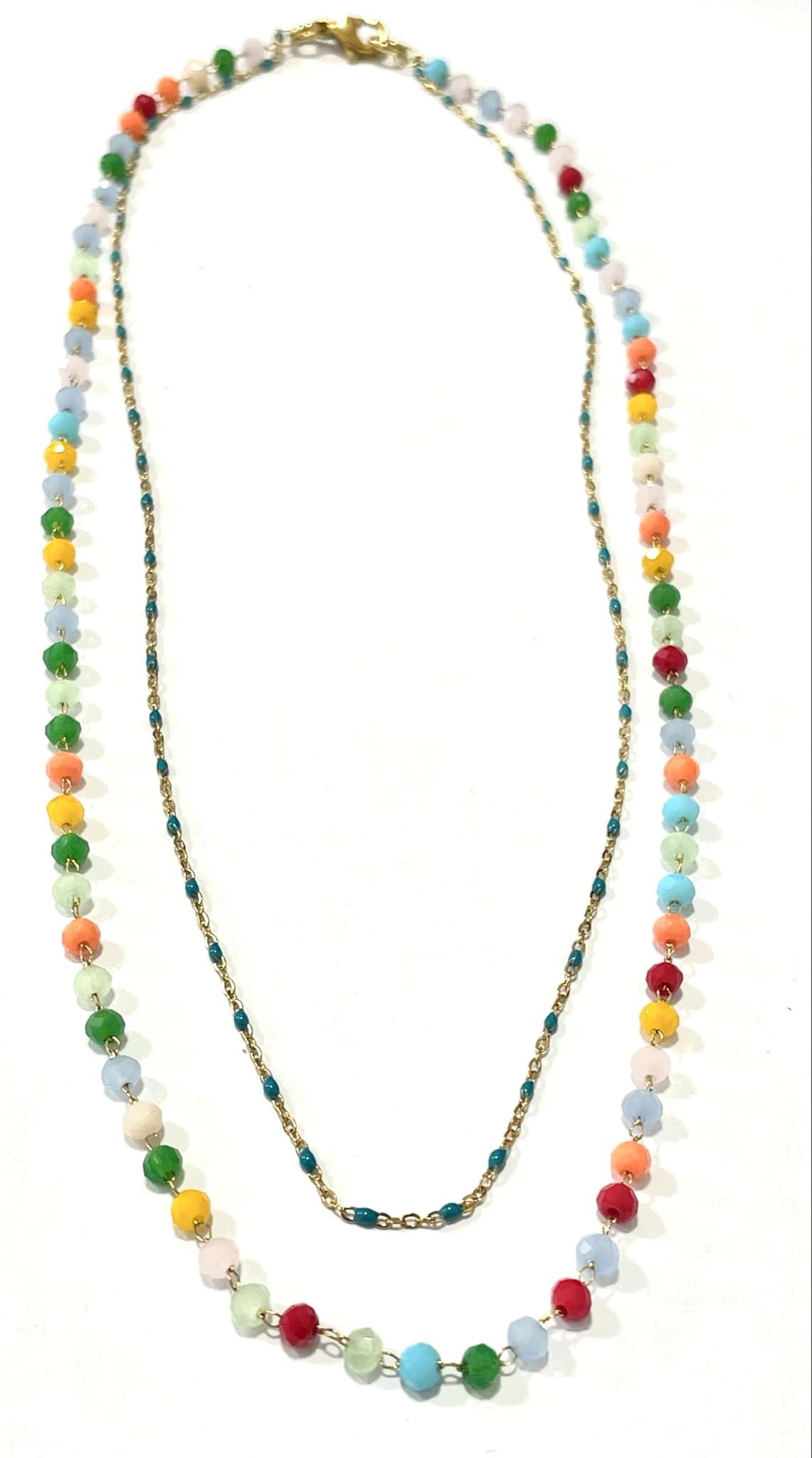 Necklace handmade stainless steel multicolor layer chains gold