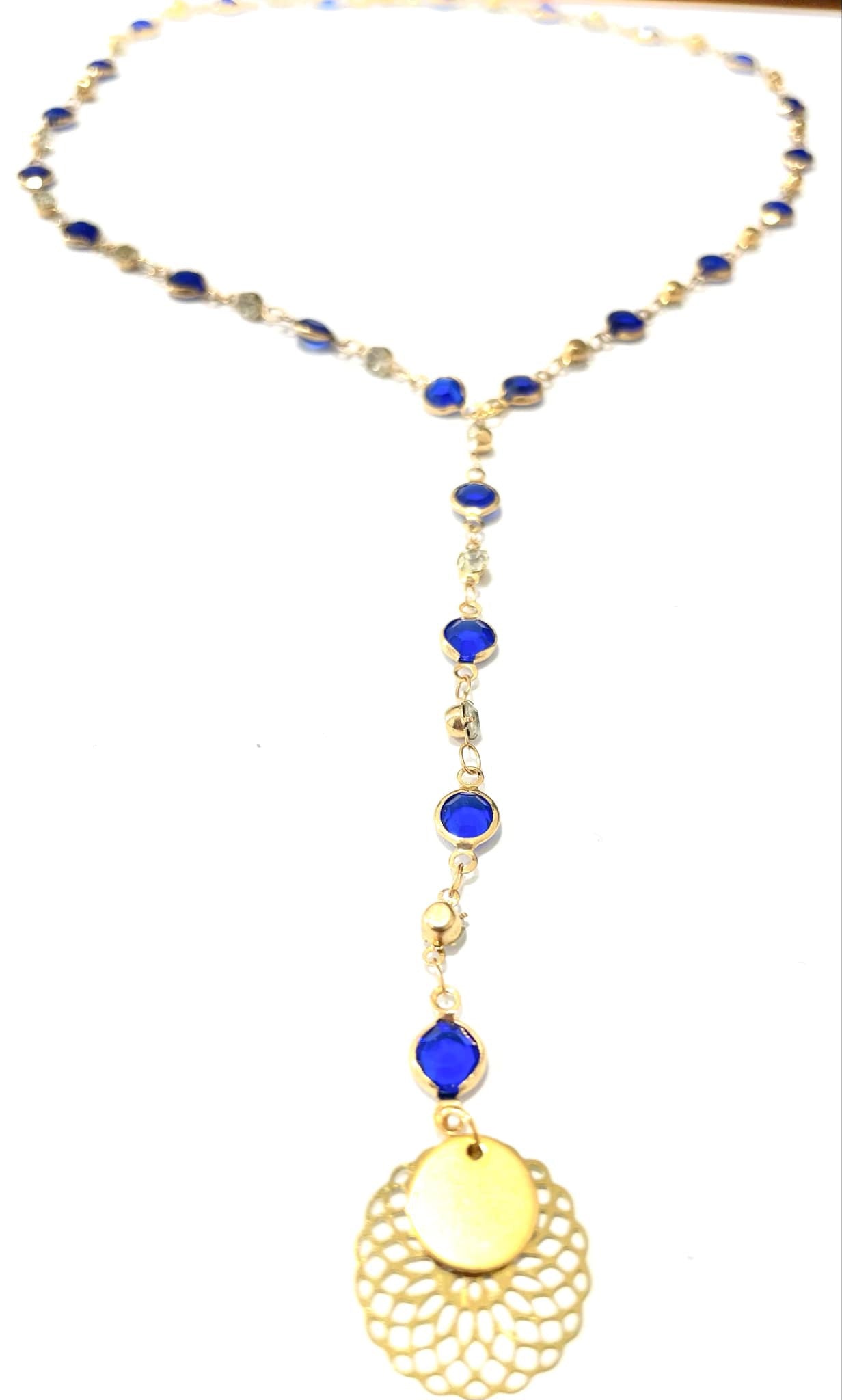 Necklace handmade stainless steel γραβάτα μακρύ με μπλε πετρά