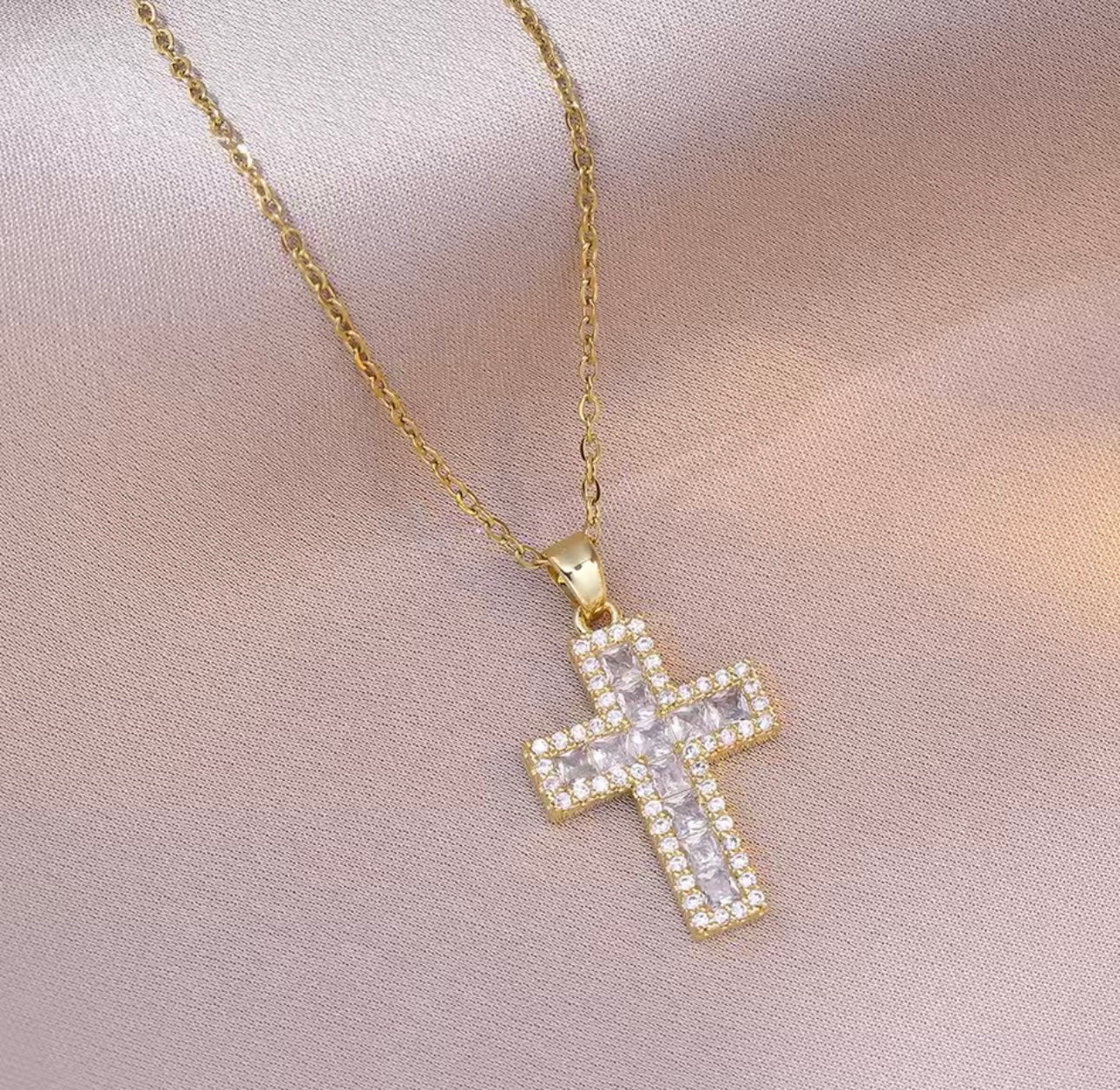Necklace stainless steel cross full zircons