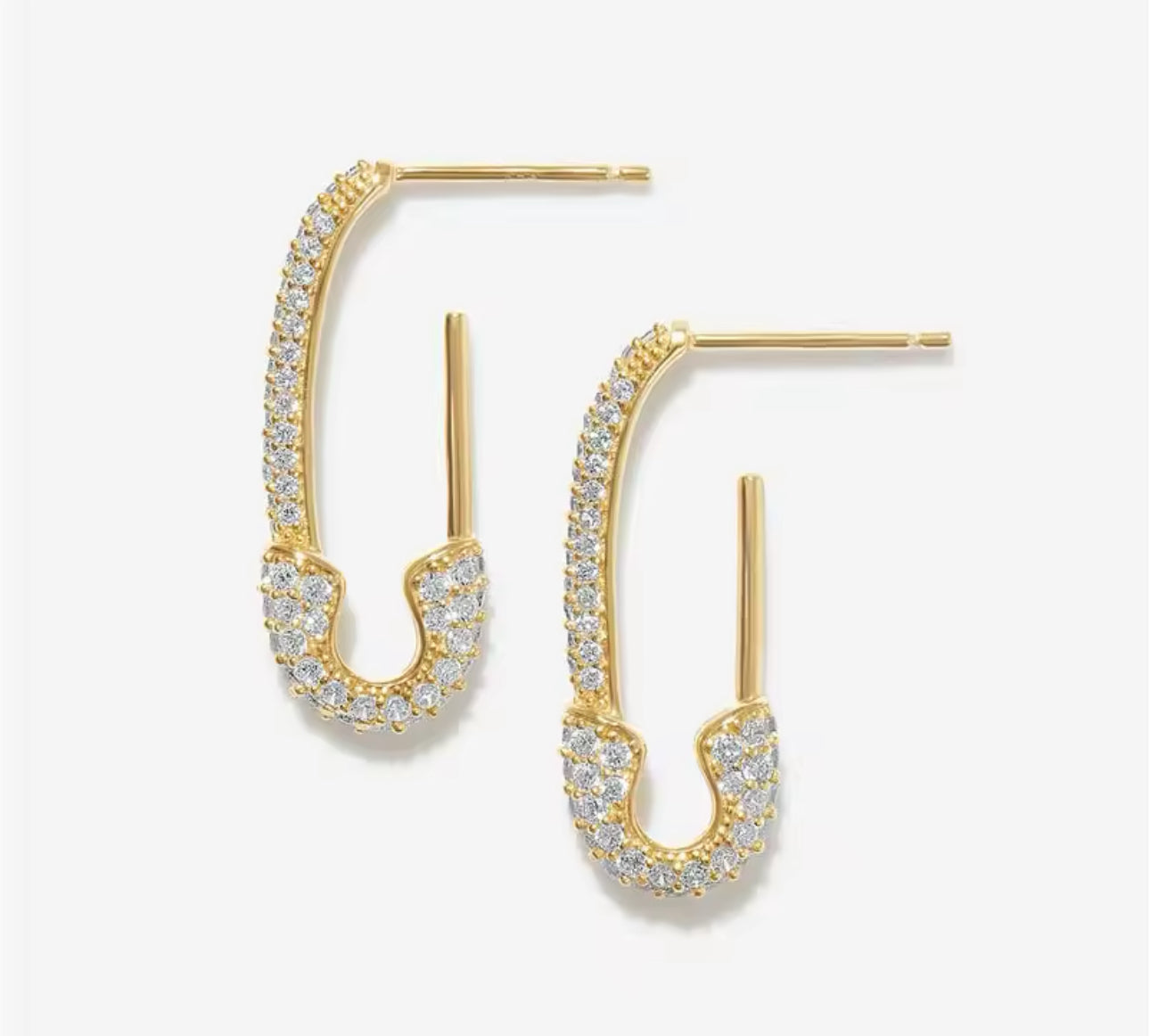 Earrings stainless steel paper clips zircons gold