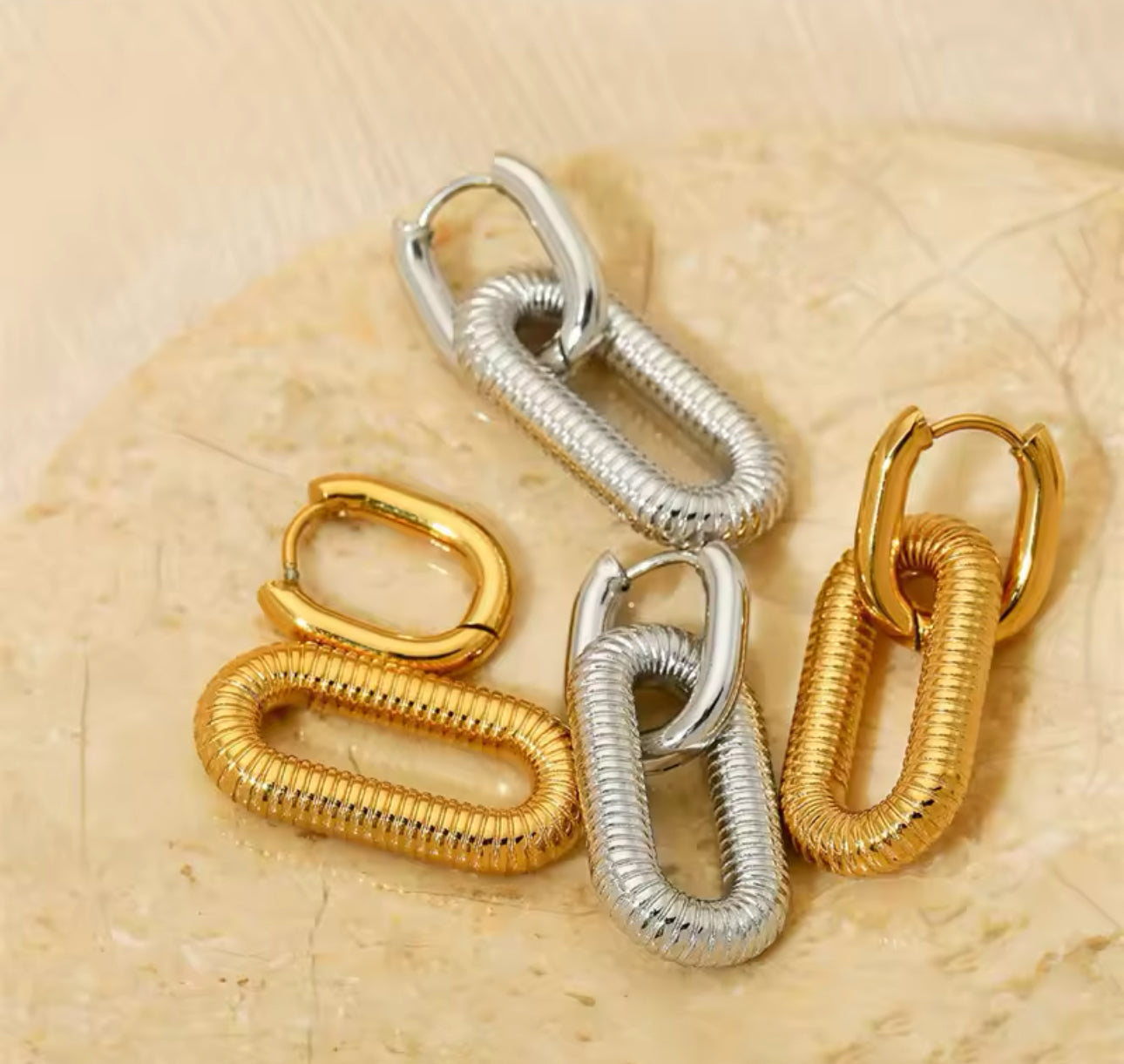Earrings stainless steel gold 2 in 1