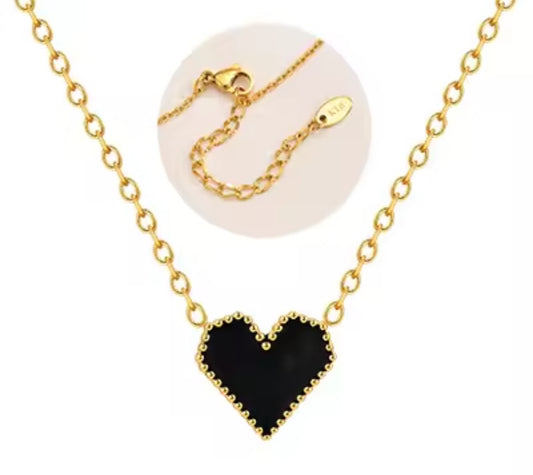 Necklace heart black stainless steel
