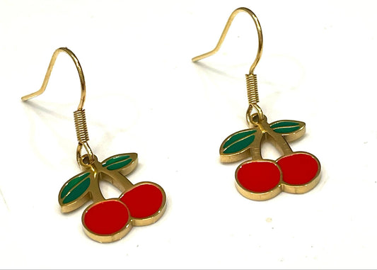 Earrings summer cherries stainless steel