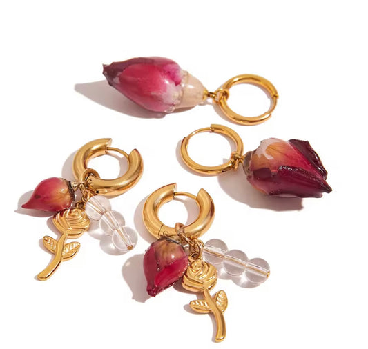 Earrings stainless steel with rose
