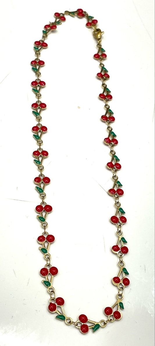 Necklace summer cherries stainless steel