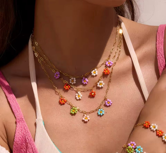Necklace flower stainless steel multicoloured