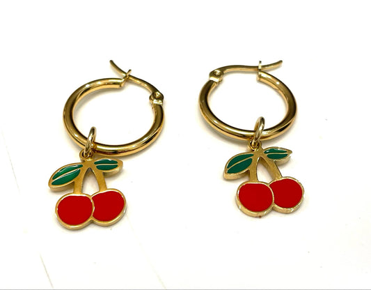 Earrings summer cherries stainless steel