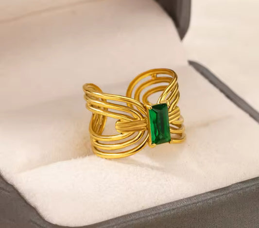 Ring stainless steel green with gold