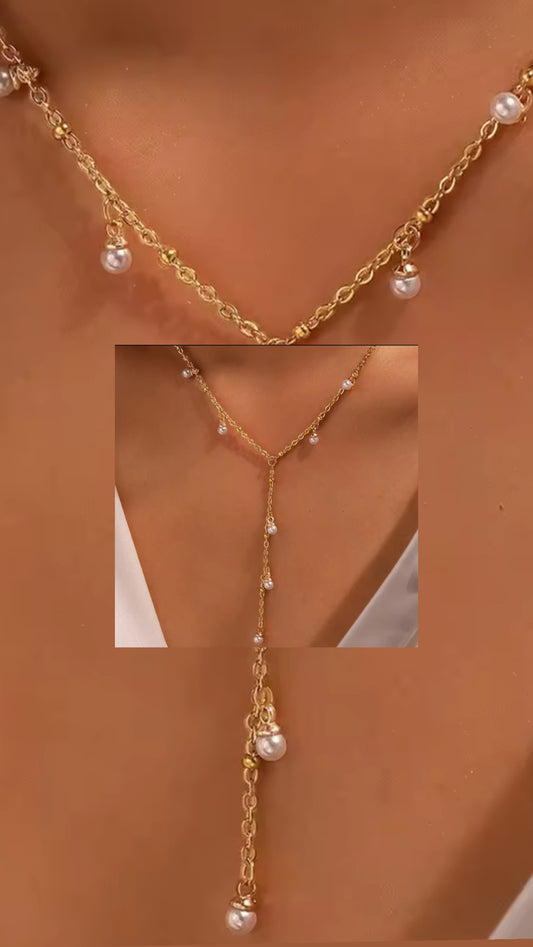 Necklace stainless steel pearl gold