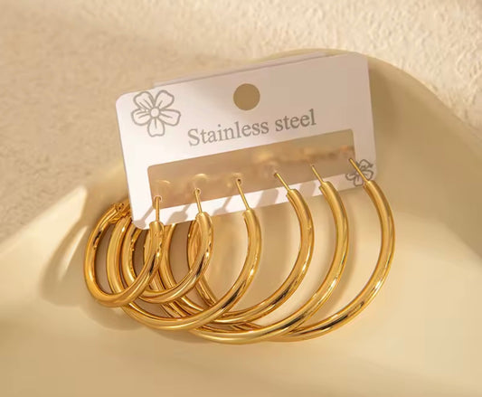 Earrings set stainless steel hoops