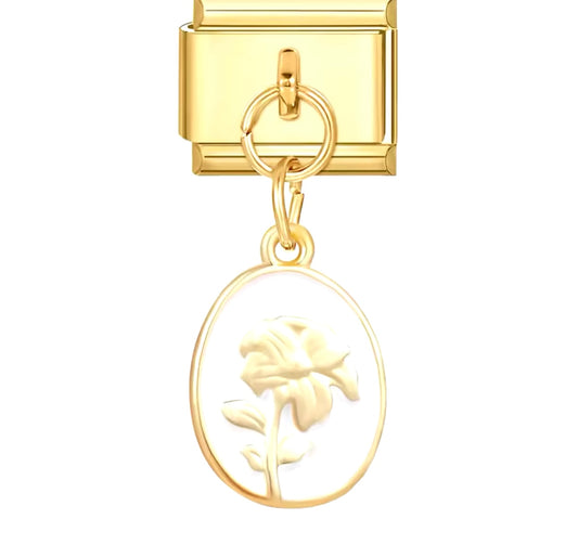 Charm stainless steel  gold  floral