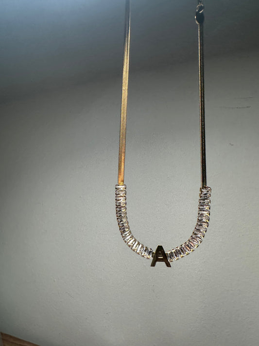 Necklace monogram zircons gold stainless steel