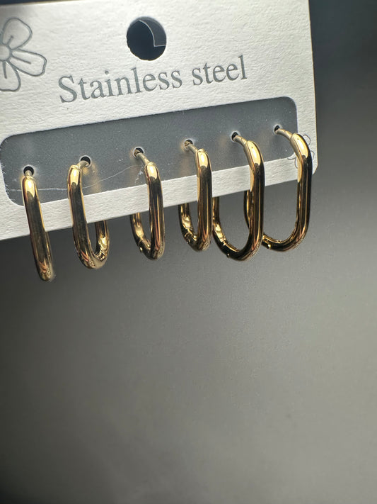 Earrings gold 3 pieces set stainless steel