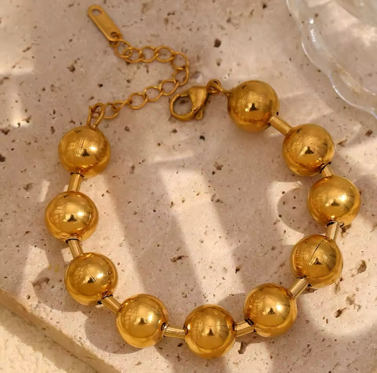 Bracelet stainless steel with balls gold