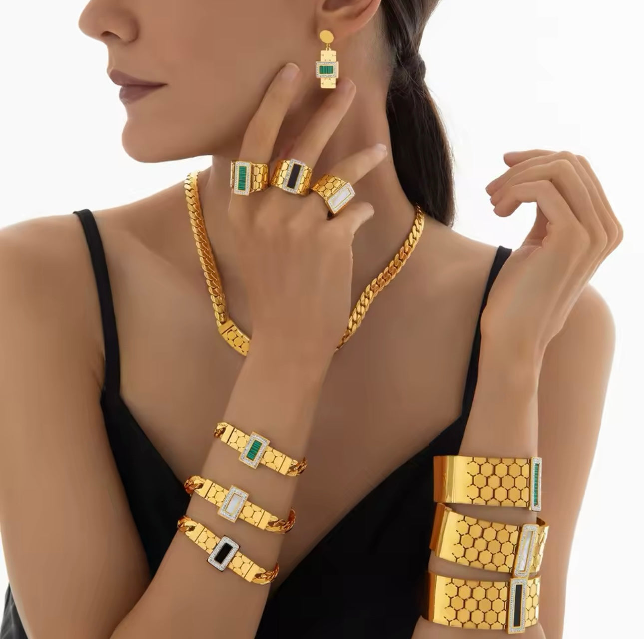 Earrings gold stainless steel black