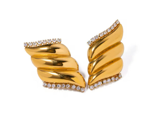 Earrings wavy stainless steel with zircons