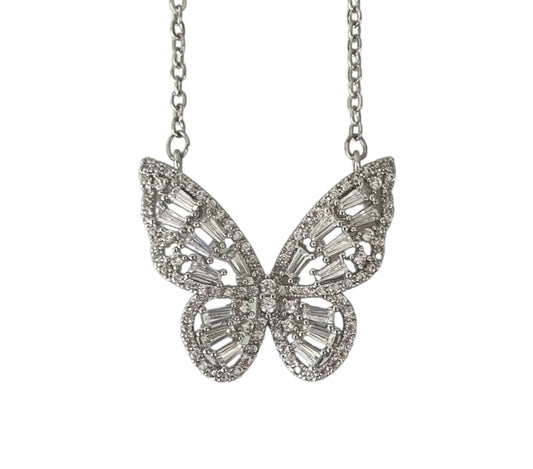 Necklace stainless steel butterfly zircons