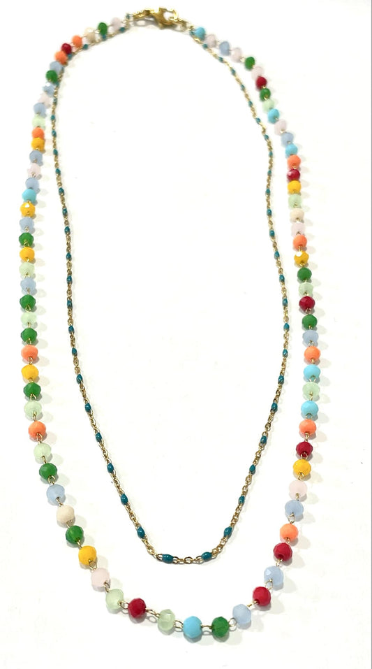 Necklace handmade  stainless steel  multicolor layer chains gold