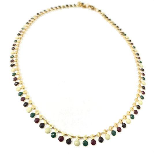 Necklace handmade  stainless steel   με μαύρη καφέ πράσινη και άσπρη πετρά