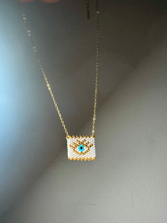 Πλεκτό ματάκι άσπρο stainless steel  handmade