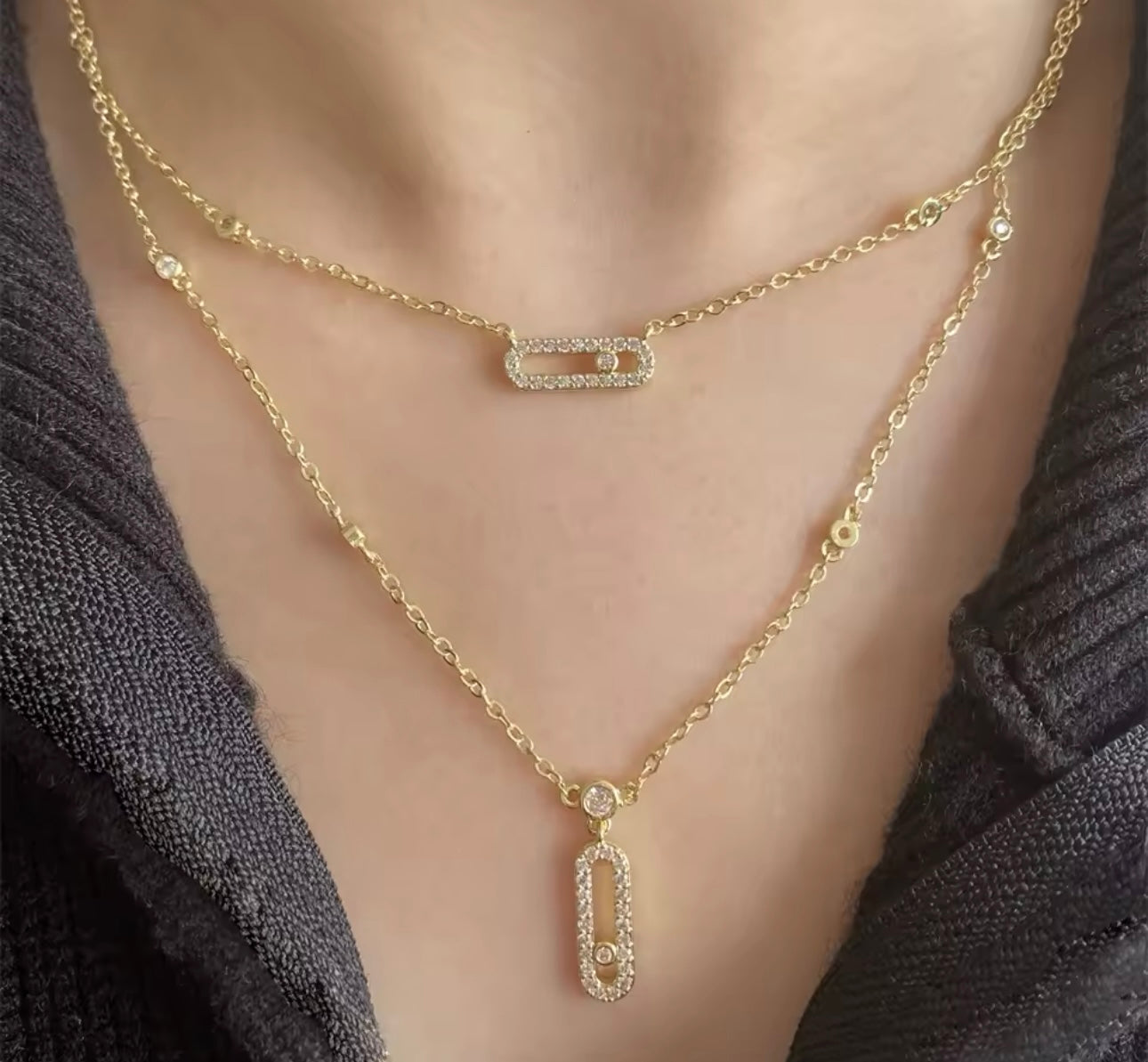 Necklace stainless steel  gold messik double chain