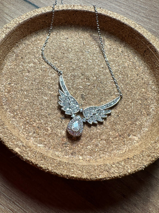 Necklace stainless steel silver angel diamond