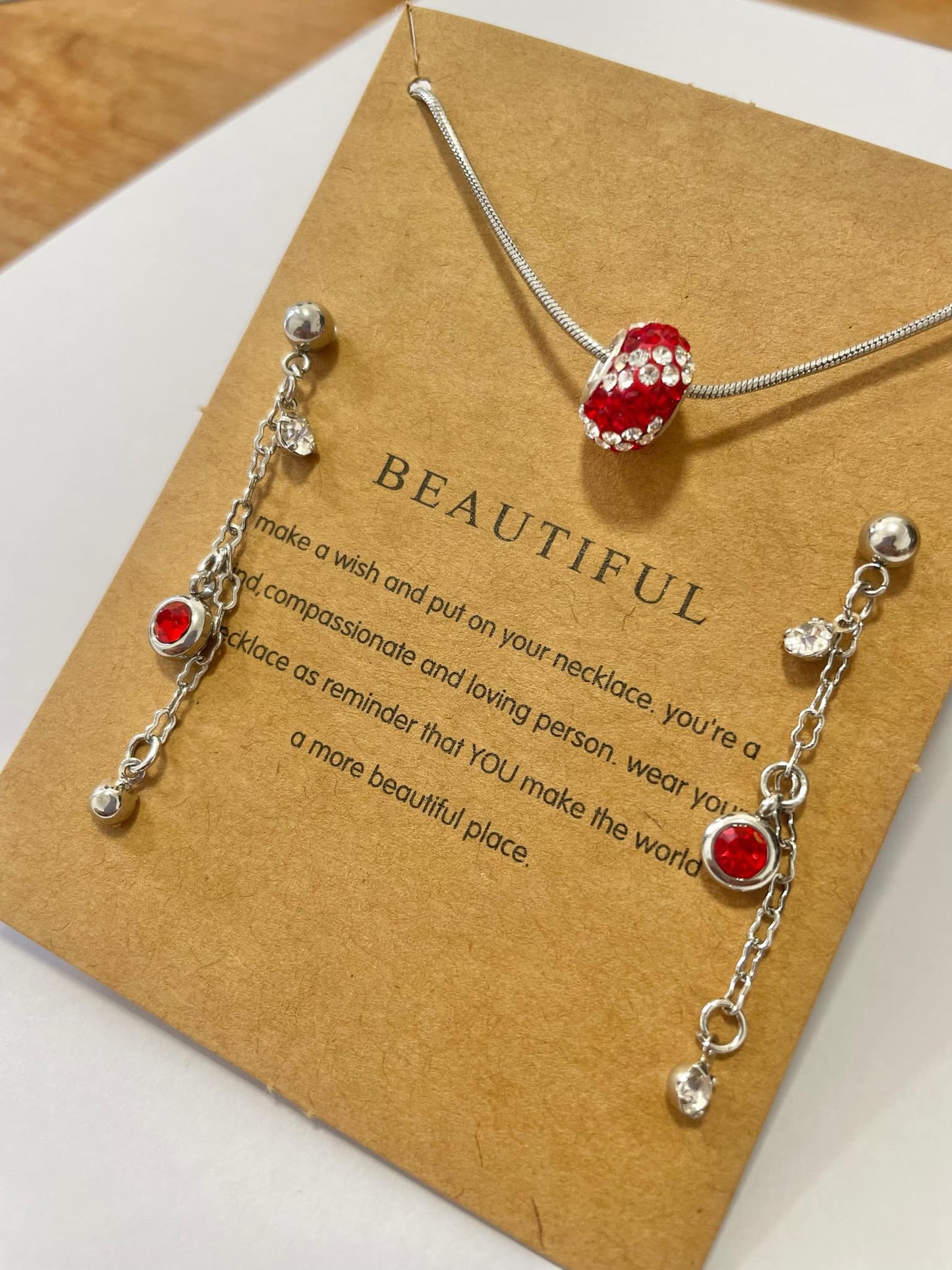 Set handmade stainless steel and austrian crystal earrings and necklace