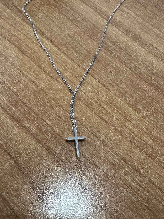 Cross necklace silver stainless steel plain