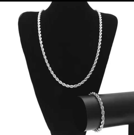 Set necklace and bracelet stainless steel in silver colour
