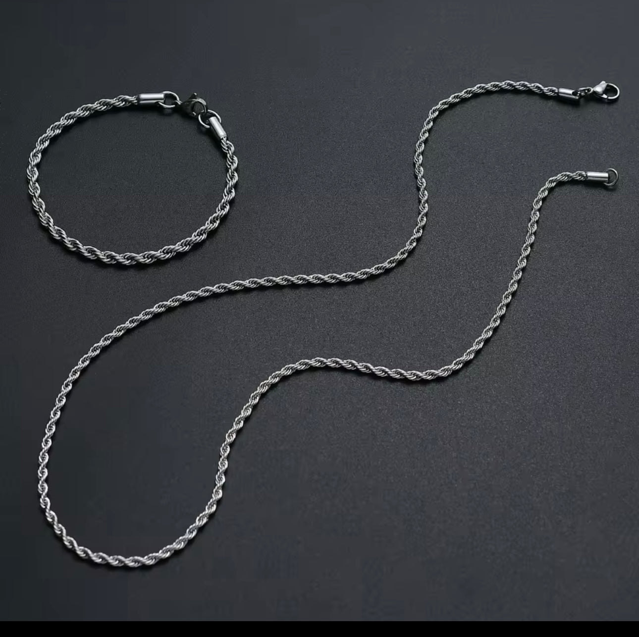 Set necklace and bracelet stainless steel in silver colour