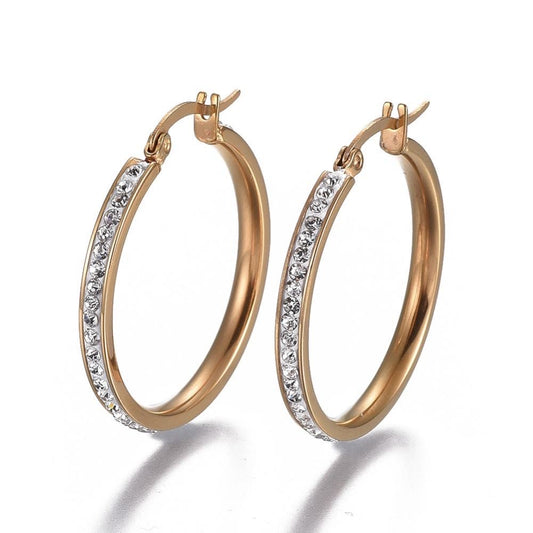 Earrings gold  hoops with strass stainless steel