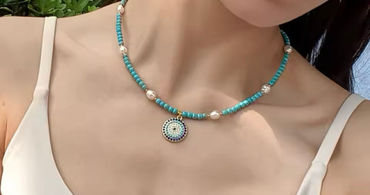 Necklace stainless steel  summer blue