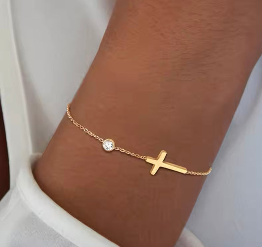 18k stainless steel gold colour charm with cross