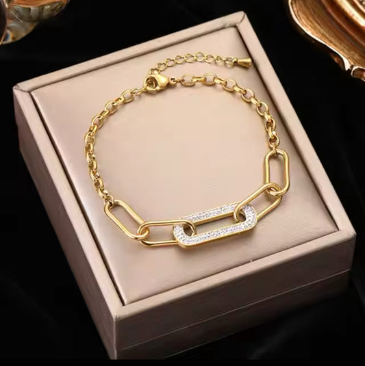 Bracelet 316L stainless steel steel gold colour chrystal chain