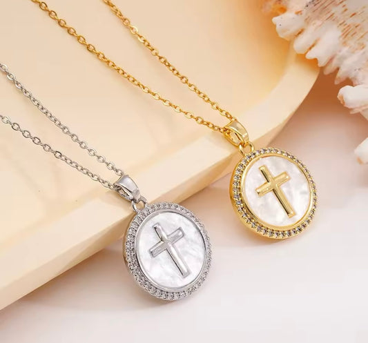 Necklace stainless steel cross  gold