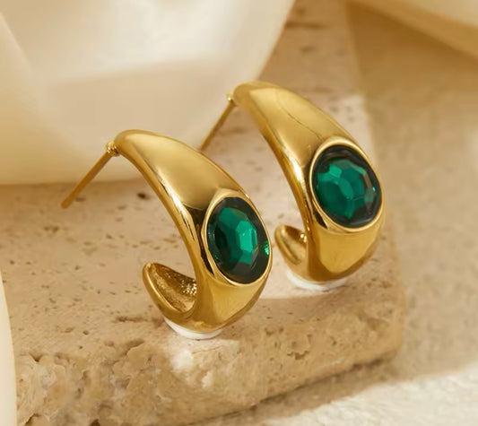 Earrings stainless steel gold-green