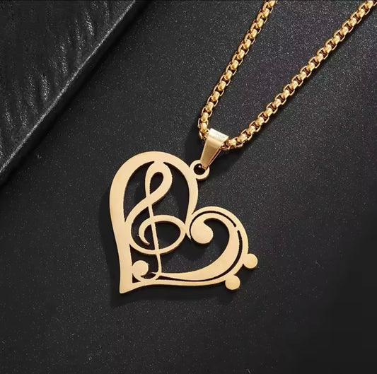 Necklace music gold stainless steel