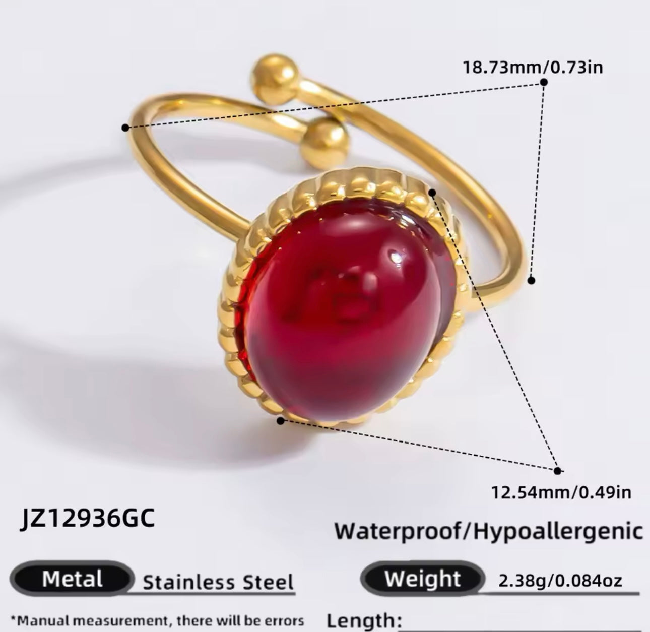 Ring stainless steel gold resizable