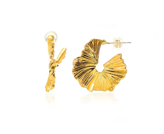 Earrings gold stainless steel wavy