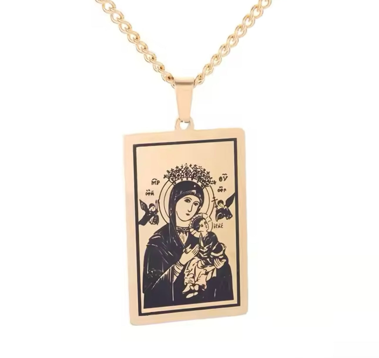 Stainless steel necklace Παναγία με Χριστός σε χρυσό χρώμα