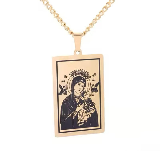 Stainless steel necklace Παναγία με Χριστός σε χρυσό χρώμα