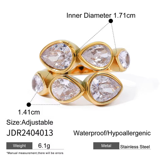 Ring adjustable zircons stainless steel