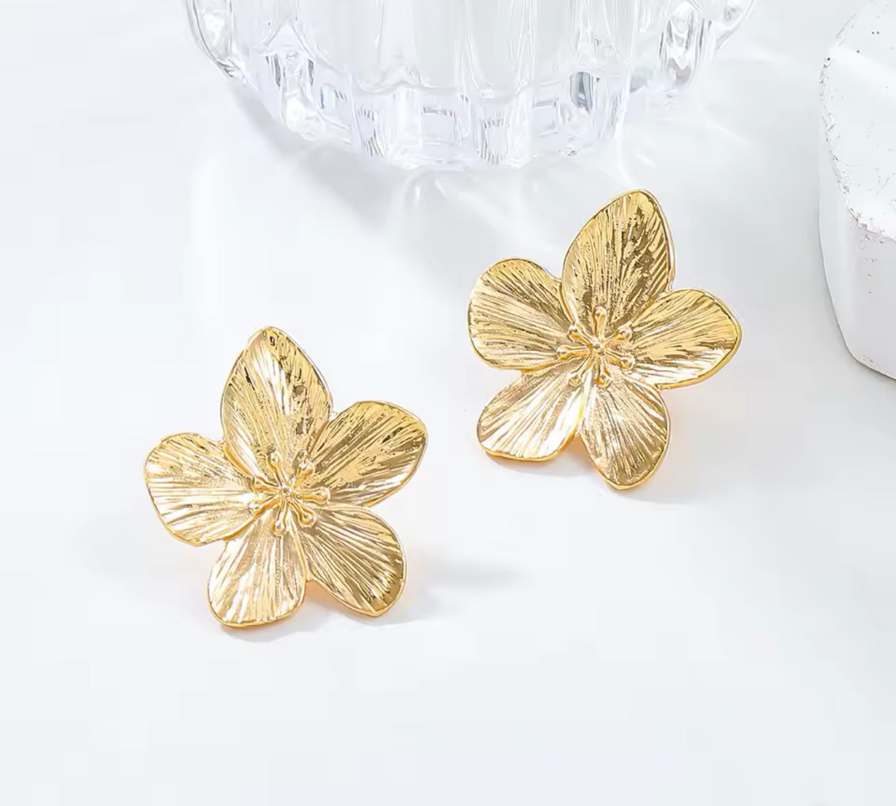 Earrings stainless steel flowers gold