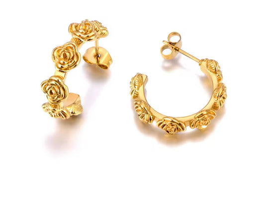 Earrings stainless steel 316 gold rose hoops