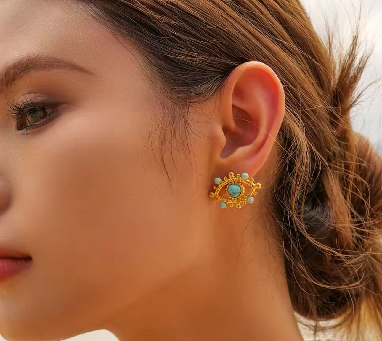 Earrings stainless steel evil eyes 18k gold