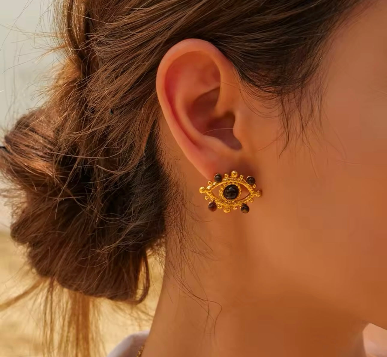 Earrings stainless steel evil eyes 18k gold